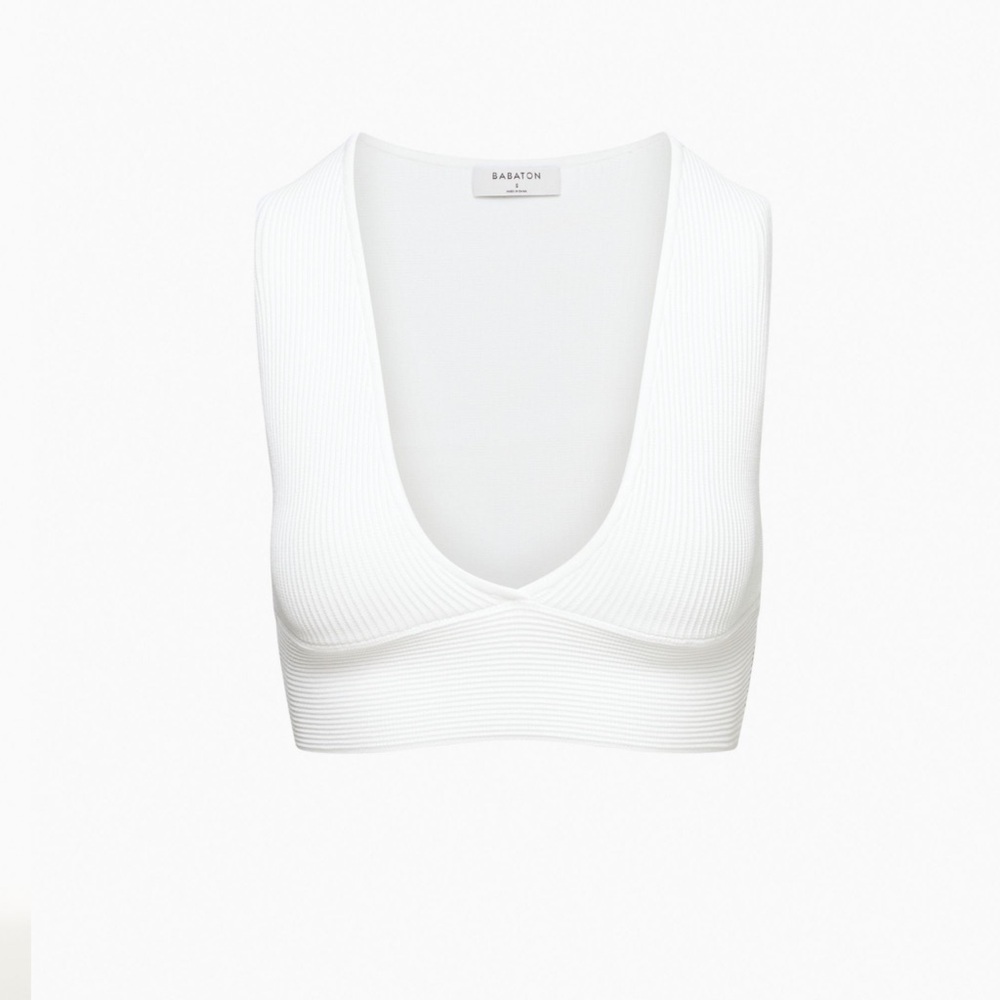 NEW W/ TAGS ARITZIA BABATON SCULPT KNIT DEEP V TANK - WHITE - SIZE SMALL